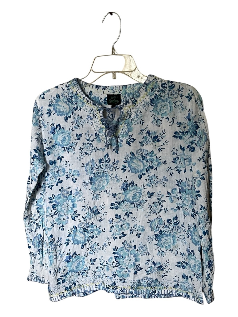 Mini Boden 100% Cotton Blue Floral Pullover Top Blouse Shirt Size 11-12 years